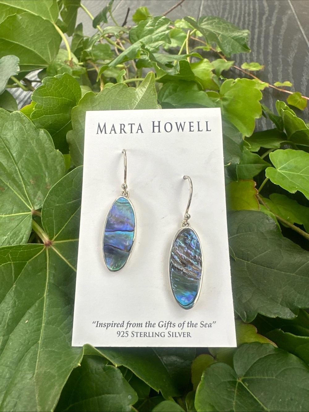 Marta Howell Sterling Silver Paua Abalone Hook Wing Shape Earrings